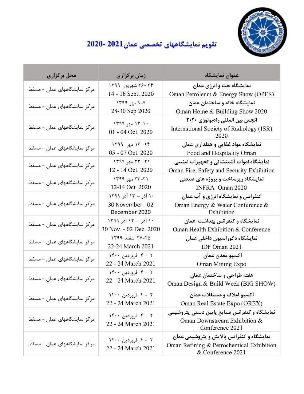 تقویم نمایشگاه های کشور عمان